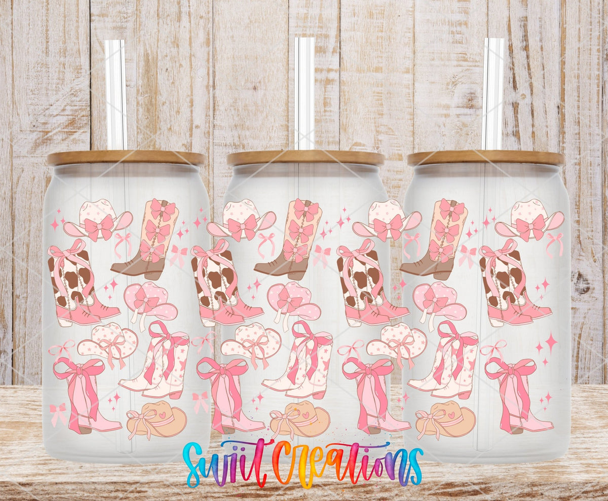 Pink Cowgirl Coquette Boots Bows UV DTF Tumbler Transfer Decal | DTF335 - Swiit Creations