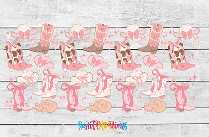 Pink Cowgirl Coquette Boots Bows UV DTF Tumbler Transfer Decal | DTF335 - Swiit Creations