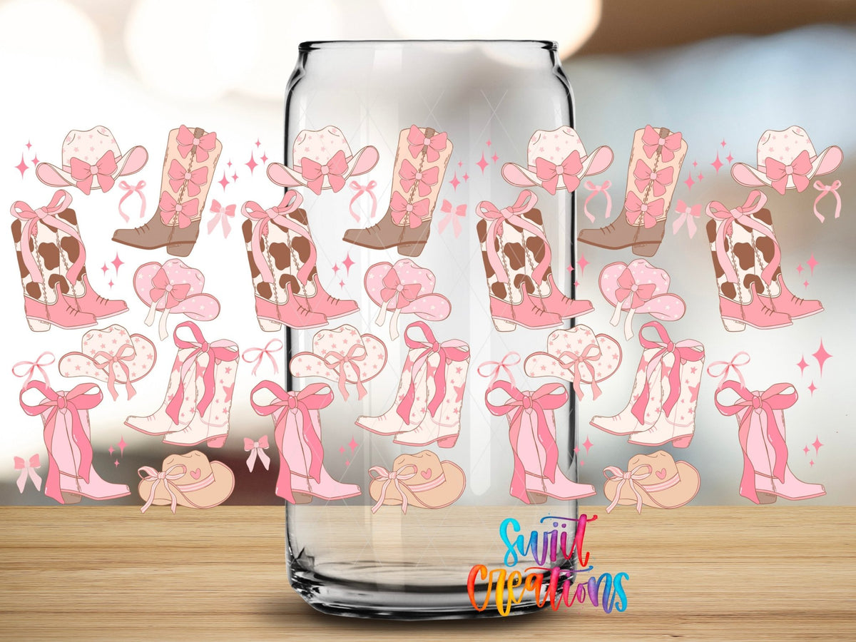 Pink Cowgirl Coquette Boots Bows UV DTF Tumbler Transfer Decal | DTF335 - Swiit Creations