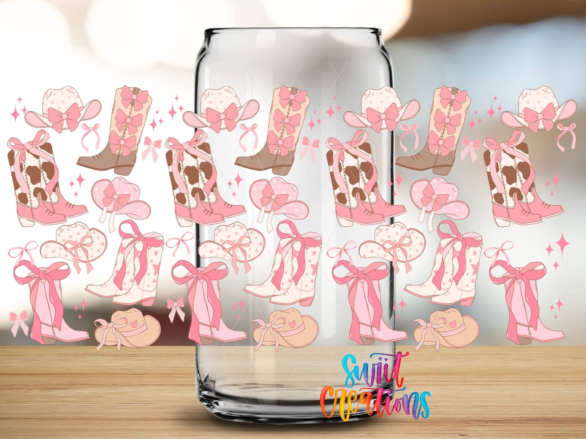 Pink Cowgirl Coquette Boots Bows UV DTF Tumbler Transfer Decal | DTF335 - Swiit Creations