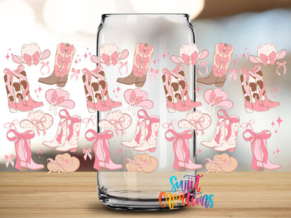 Pink Cowgirl Coquette Boots Bows UV DTF Tumbler Transfer Decal | DTF335 - Swiit Creations