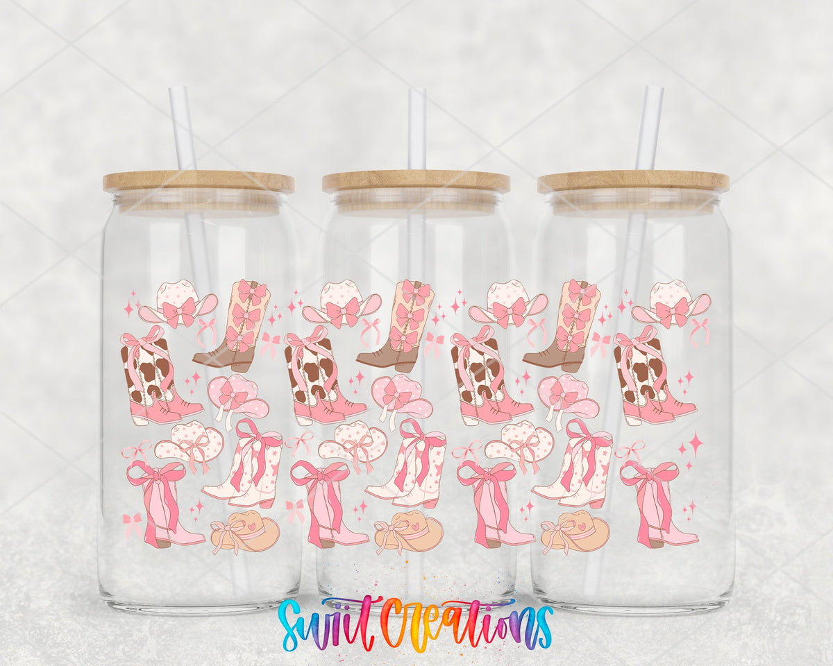 Pink Cowgirl Coquette Boots Bows UV DTF Tumbler Transfer Decal | DTF335 - Swiit Creations
