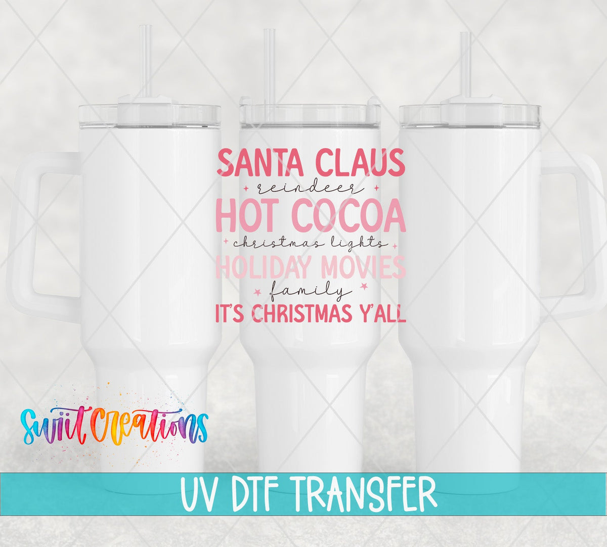 Pink Cozy Hot Cocoa Christmas UV DTF Cup Decal | UV1097 - Swiit Creations