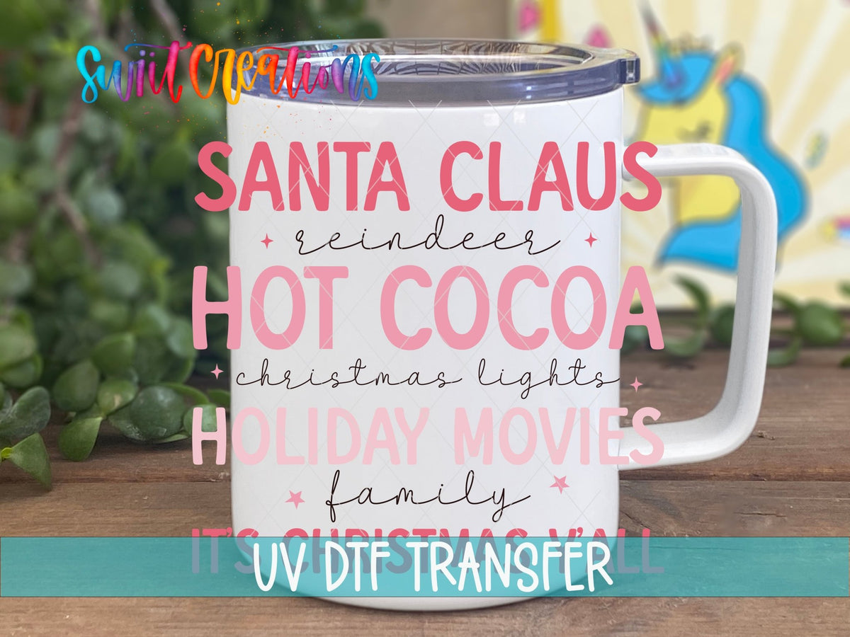Pink Cozy Hot Cocoa Christmas UV DTF Cup Decal | UV1097 - Swiit Creations