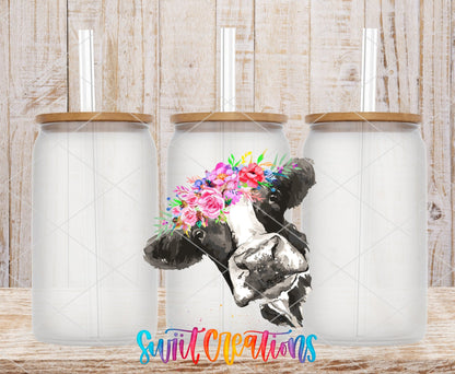 Pink Floral Cow UV DTF Cup Decal | UV613 - Swiit Creations