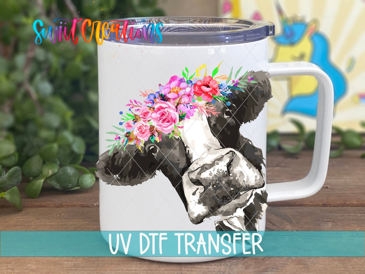 Pink Floral Cow UV DTF Cup Decal | UV613 - Swiit Creations