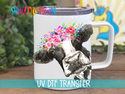 Pink Floral Cow UV DTF Cup Decal | UV613 - Swiit Creations