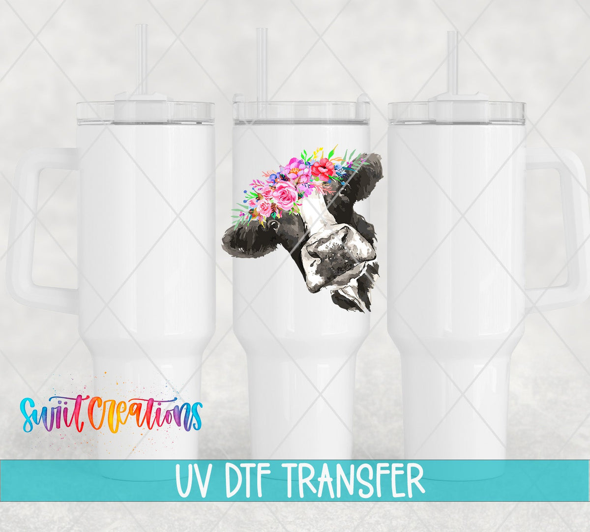 Pink Floral Cow UV DTF Cup Decal | UV613 - Swiit Creations