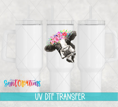 Pink Floral Cow UV DTF Cup Decal | UV613 - Swiit Creations