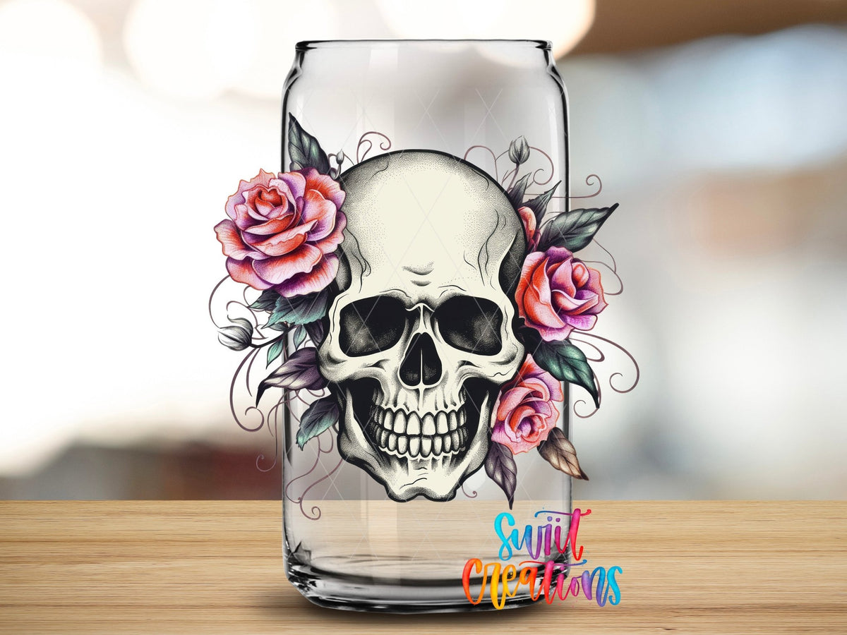 Pink Floral Skull UV DTF Cup Decal | UV724 - Swiit Creations