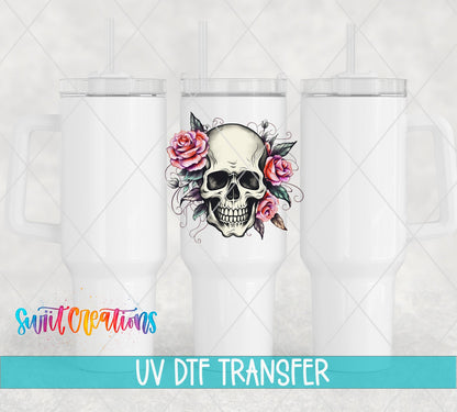 Pink Floral Skull UV DTF Cup Decal | UV724 - Swiit Creations