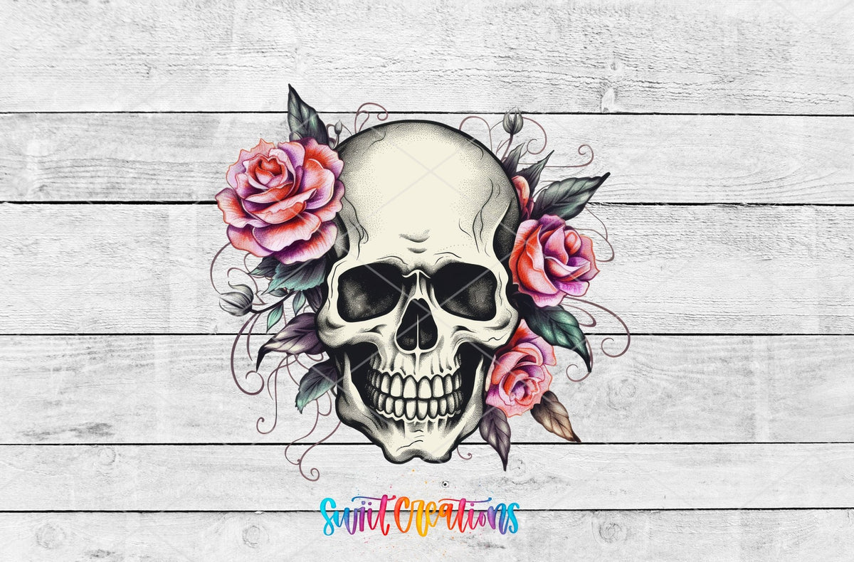 Pink Floral Skull UV DTF Cup Decal | UV724 - Swiit Creations