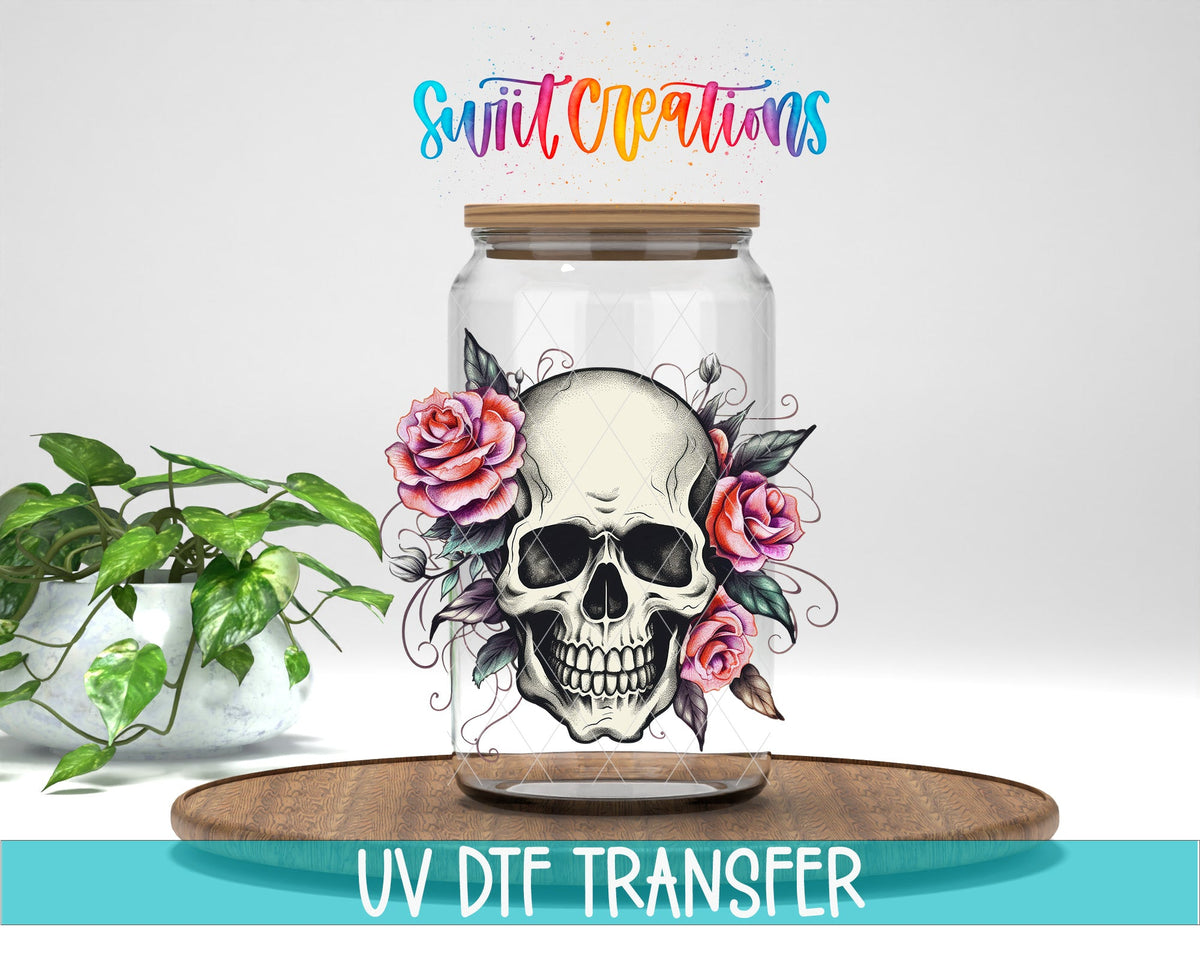 Pink Floral Skull UV DTF Cup Decal | UV724 - Swiit Creations