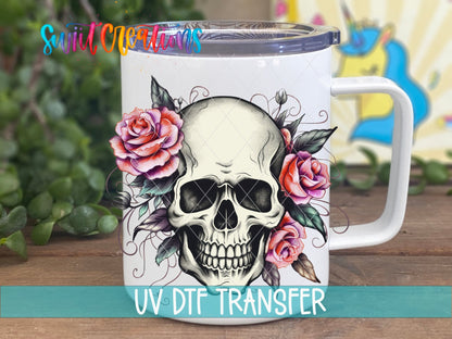 Pink Floral Skull UV DTF Cup Decal | UV724 - Swiit Creations