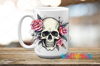 Pink Floral Skull UV DTF Cup Decal | UV724 - Swiit Creations