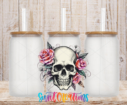 Pink Floral Skull UV DTF Cup Decal | UV724 - Swiit Creations