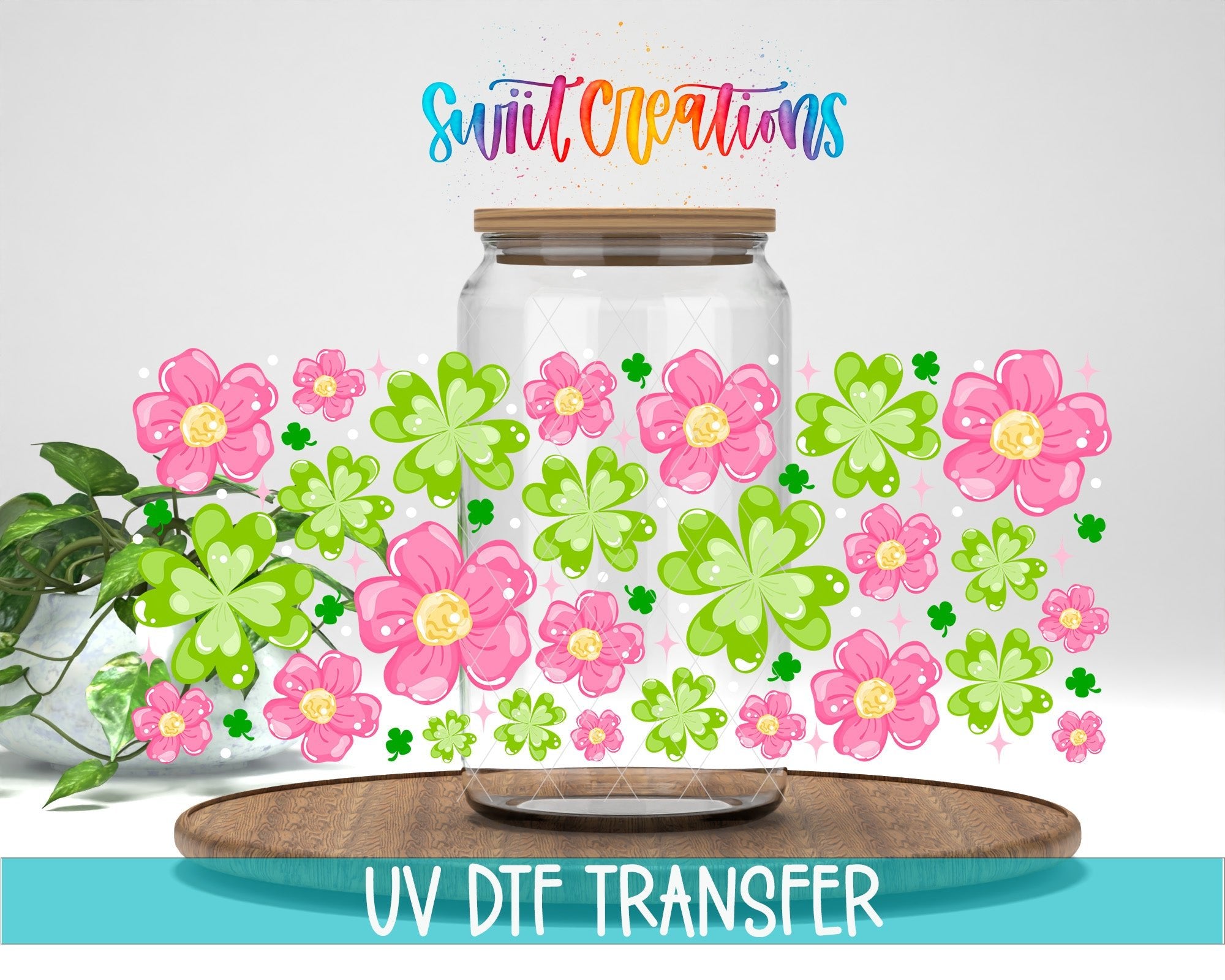 Pink Flower and Clover Spring St Patricks UV DTF Transfer Tumbler Wrap | DTF323 - Swiit Creations