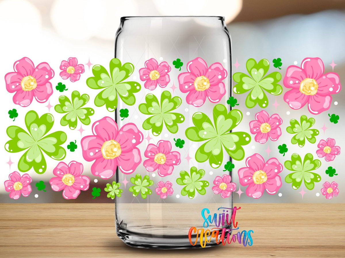Pink Flower and Clover Spring St Patricks UV DTF Transfer Tumbler Wrap | DTF323 - Swiit Creations