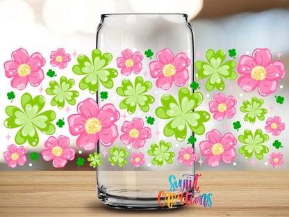 Pink Flower and Clover Spring St Patricks UV DTF Transfer Tumbler Wrap | DTF323 - Swiit Creations