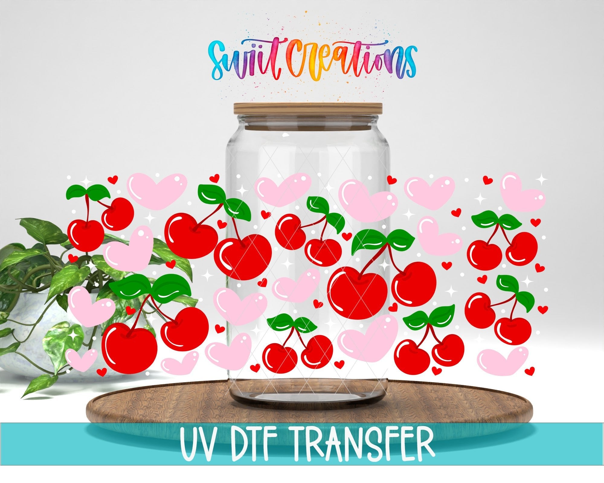 Pink Hearts and Cherries Valentine UV DTF Transfer Tumbler Wrap | DTF327 - Swiit Creations