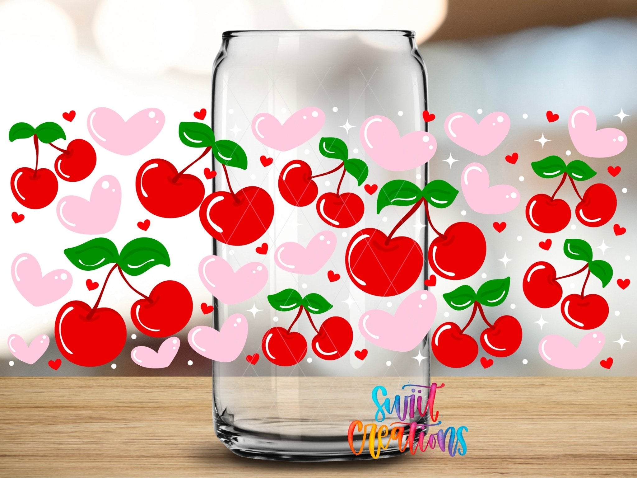Pink Hearts and Cherries Valentine UV DTF Transfer Tumbler Wrap | DTF327 - Swiit Creations