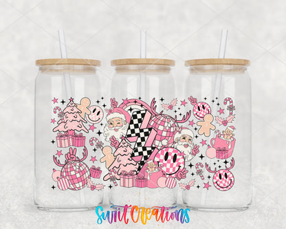 Pink Retro Christmas Santa Smiley Face Gingerbread UV DTF Wrap | DTF217 - Swiit Creations
