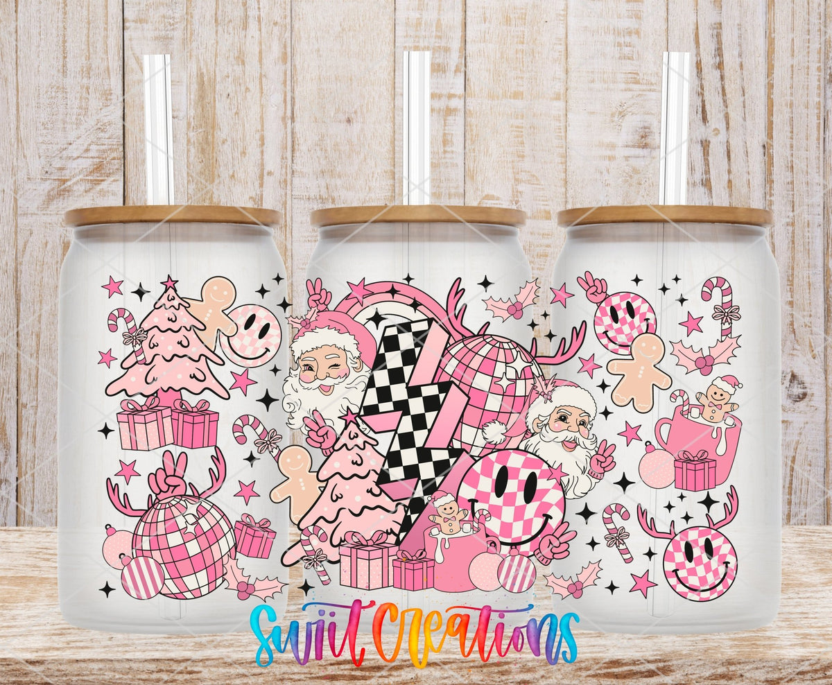 Pink Retro Christmas Santa Smiley Face Gingerbread UV DTF Wrap | DTF217 - Swiit Creations