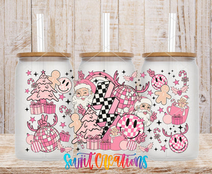 Pink Retro Christmas Santa Smiley Face Gingerbread UV DTF Wrap | DTF217 - Swiit Creations