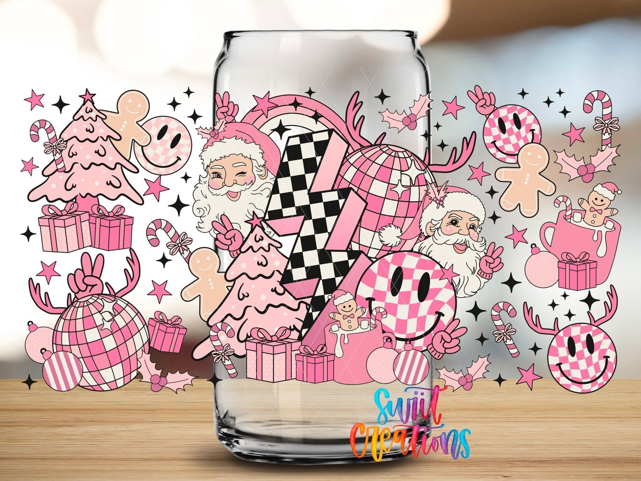 Pink Retro Christmas Santa Smiley Face Gingerbread UV DTF Wrap | DTF217 - Swiit Creations