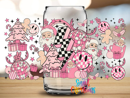 Pink Retro Christmas Santa Smiley Face Gingerbread UV DTF Wrap | DTF217 - Swiit Creations