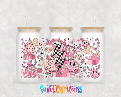 Pink Retro Christmas Santa Smiley Face Gingerbread UV DTF Wrap | DTF217 - Swiit Creations