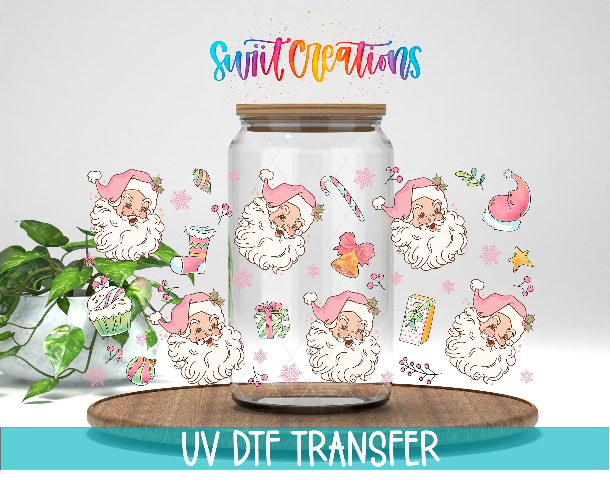 Pink Santa Christmas UV DTF Transfer Tumbler Wrap | DTF233 - Swiit Creations