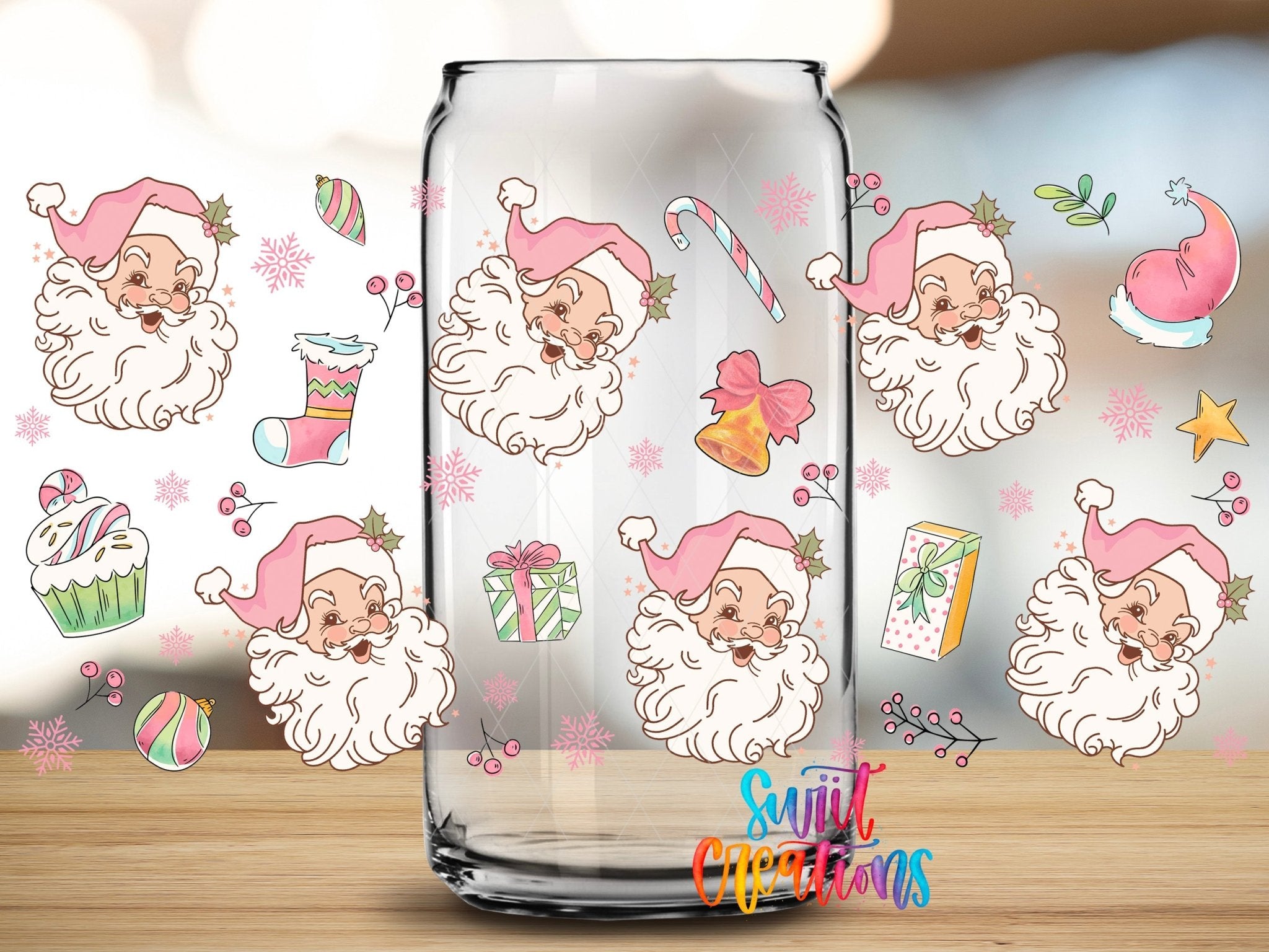 Pink Santa Christmas UV DTF Transfer Tumbler Wrap | DTF233 - Swiit Creations
