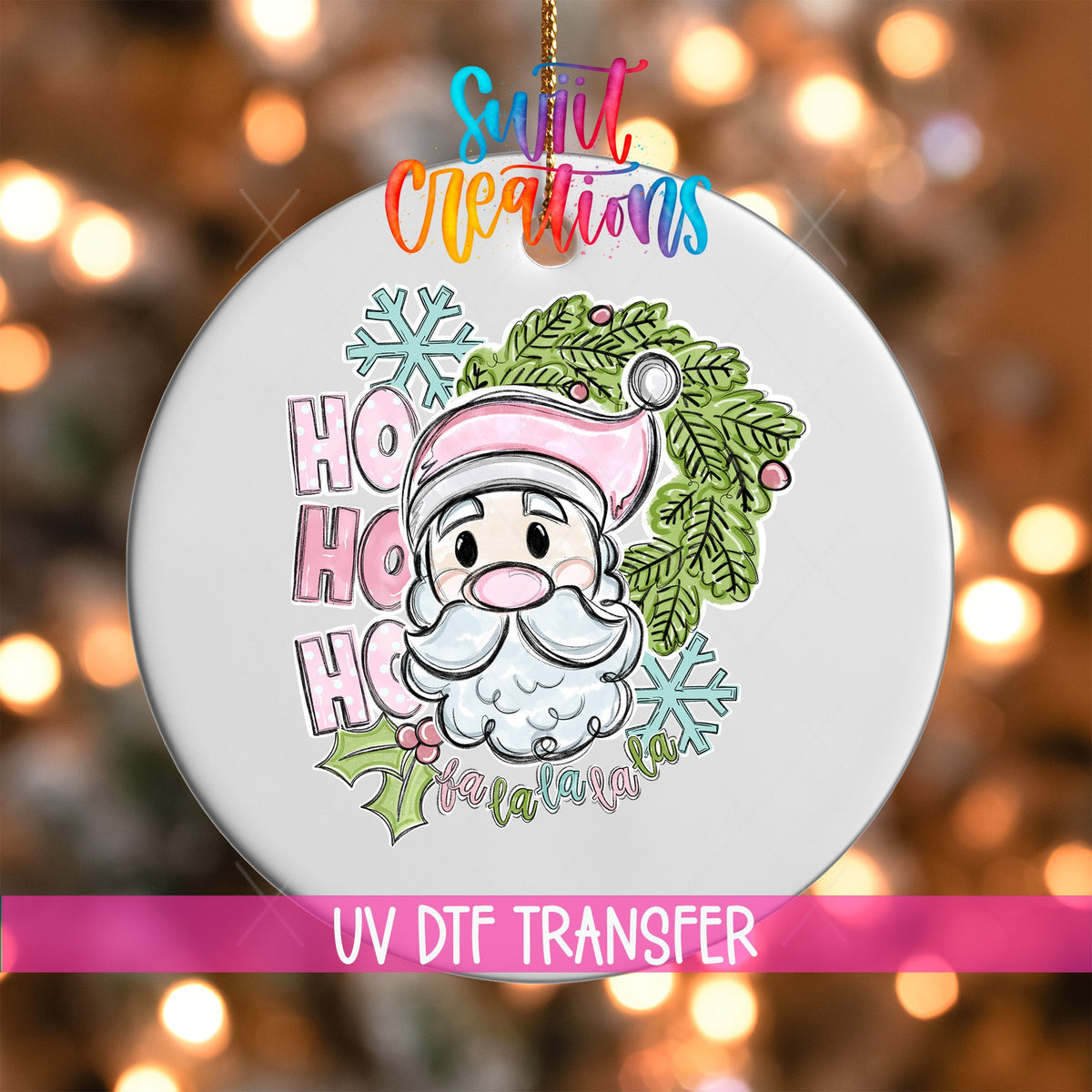 Pink Santa UV DTF Ornament Transfer | O-1734 - Swiit Creations