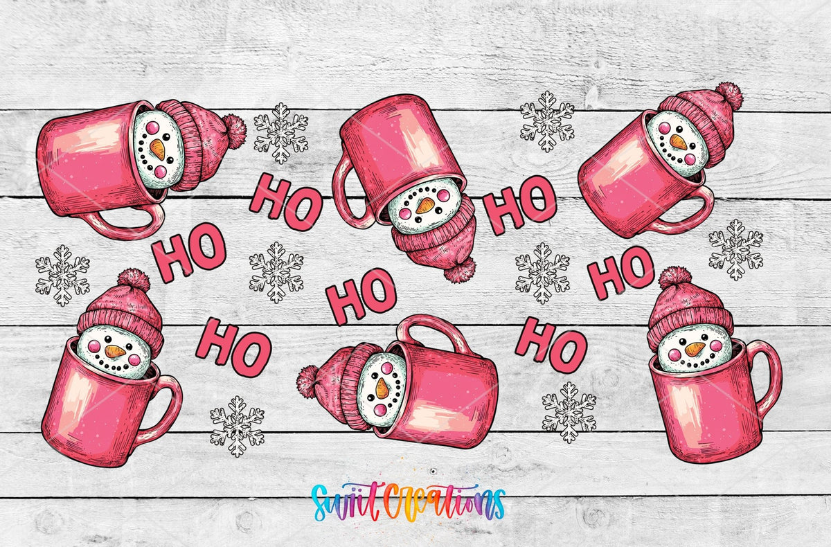 Pink Snowman Mug UV DTF Transfer Tumbler Wrap | Ho Ho Ho Christmas Cup Decal | DTF020 - Swiit Creations
