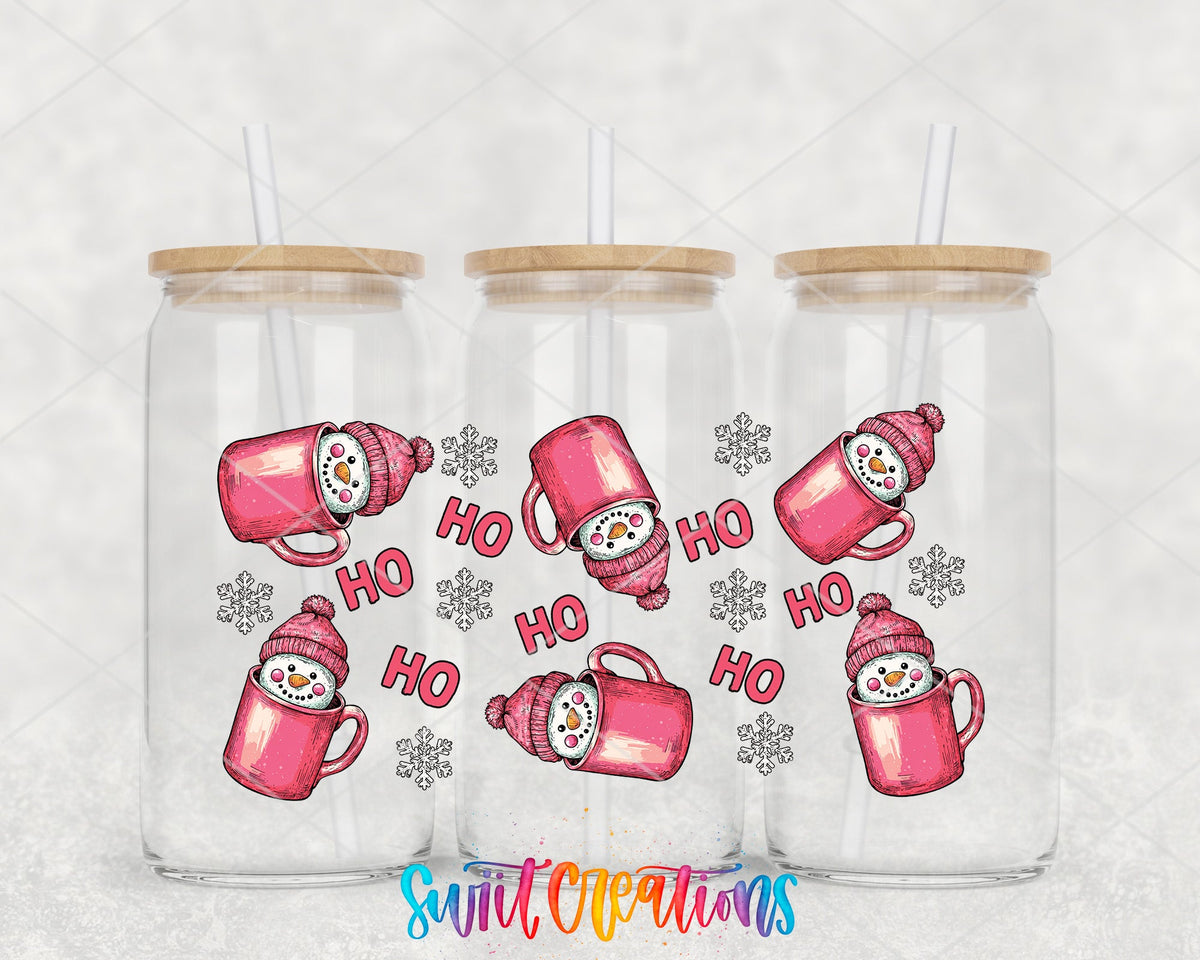 Pink Snowman Mug UV DTF Transfer Tumbler Wrap | Ho Ho Ho Christmas Cup Decal | DTF020 - Swiit Creations