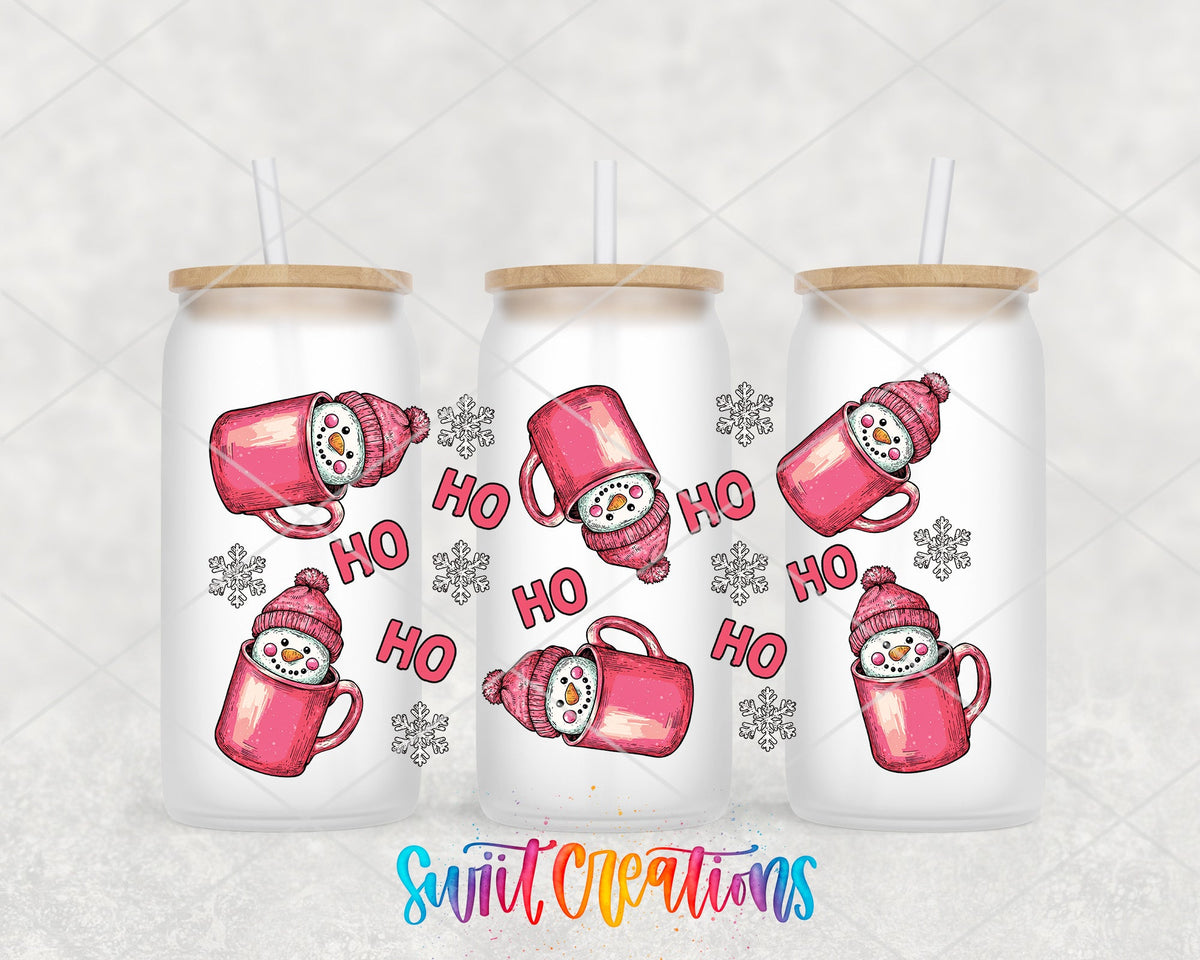 Pink Snowman Mug UV DTF Transfer Tumbler Wrap | Ho Ho Ho Christmas Cup Decal | DTF020 - Swiit Creations