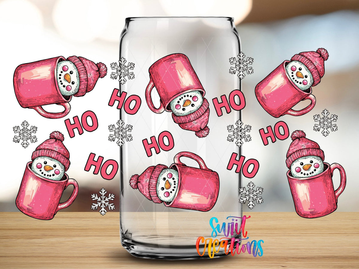 Pink Snowman Mug UV DTF Transfer Tumbler Wrap | Ho Ho Ho Christmas Cup Decal | DTF020 - Swiit Creations