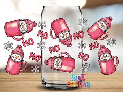 Pink Snowman Mug UV DTF Transfer Tumbler Wrap | Ho Ho Ho Christmas Cup Decal | DTF020 - Swiit Creations
