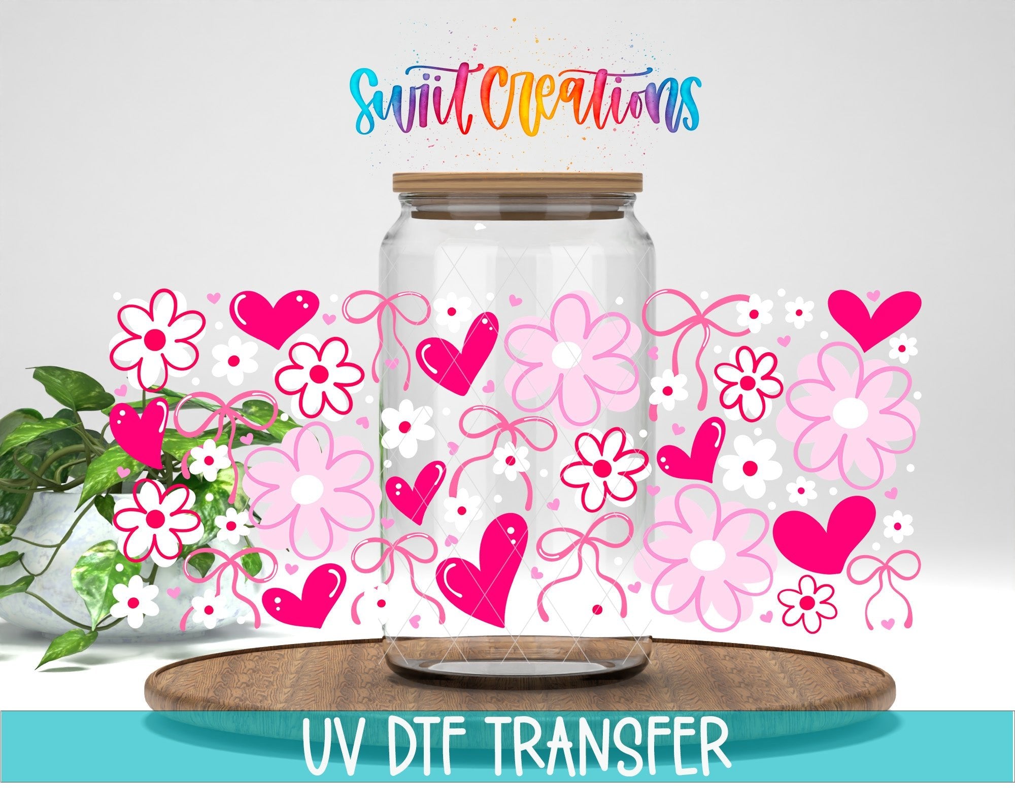 Pink Valentine Floral Hearts and Bows UV DTF Transfer Tumbler Wrap | DTF324 - Swiit Creations