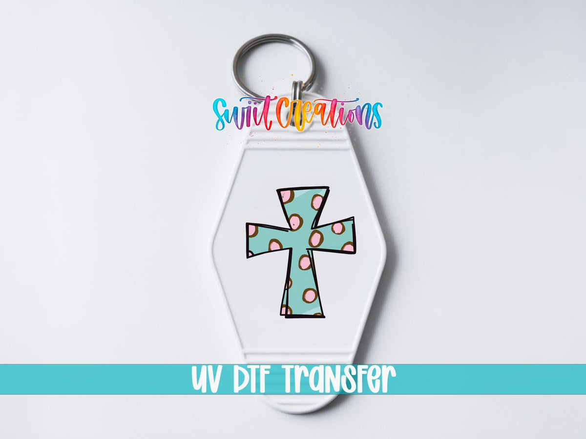 Polka Dot Cross Motel Keychain UV DTF Transfer | Religious Faith Design | MK579 - Swiit Creations