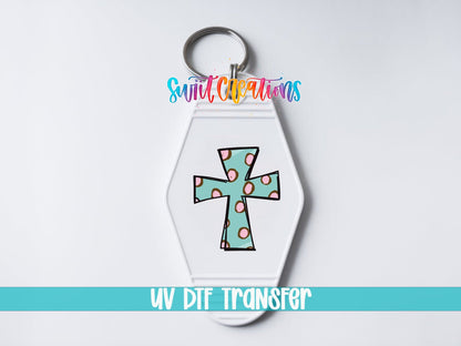 Polka Dot Cross Motel Keychain UV DTF Transfer | Religious Faith Design | MK579 - Swiit Creations