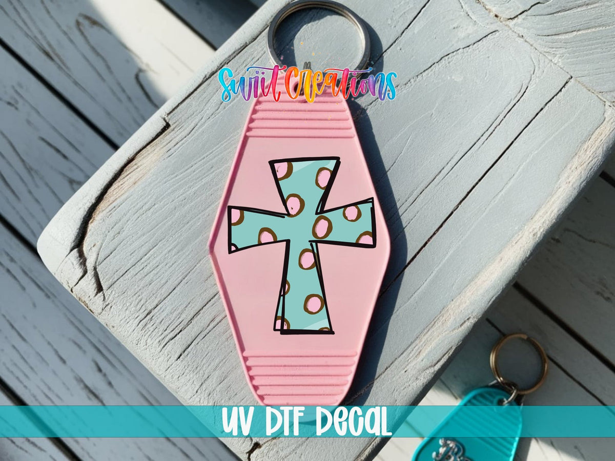 Polka Dot Cross Motel Keychain UV DTF Transfer | Religious Faith Design | MK579 - Swiit Creations