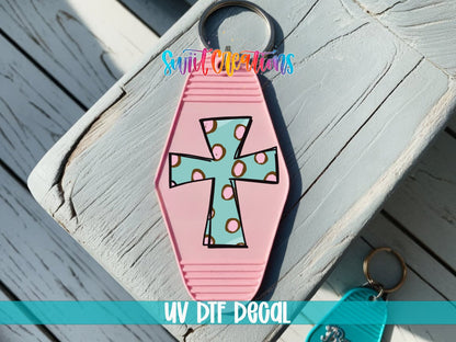 Polka Dot Cross Motel Keychain UV DTF Transfer | Religious Faith Design | MK579 - Swiit Creations