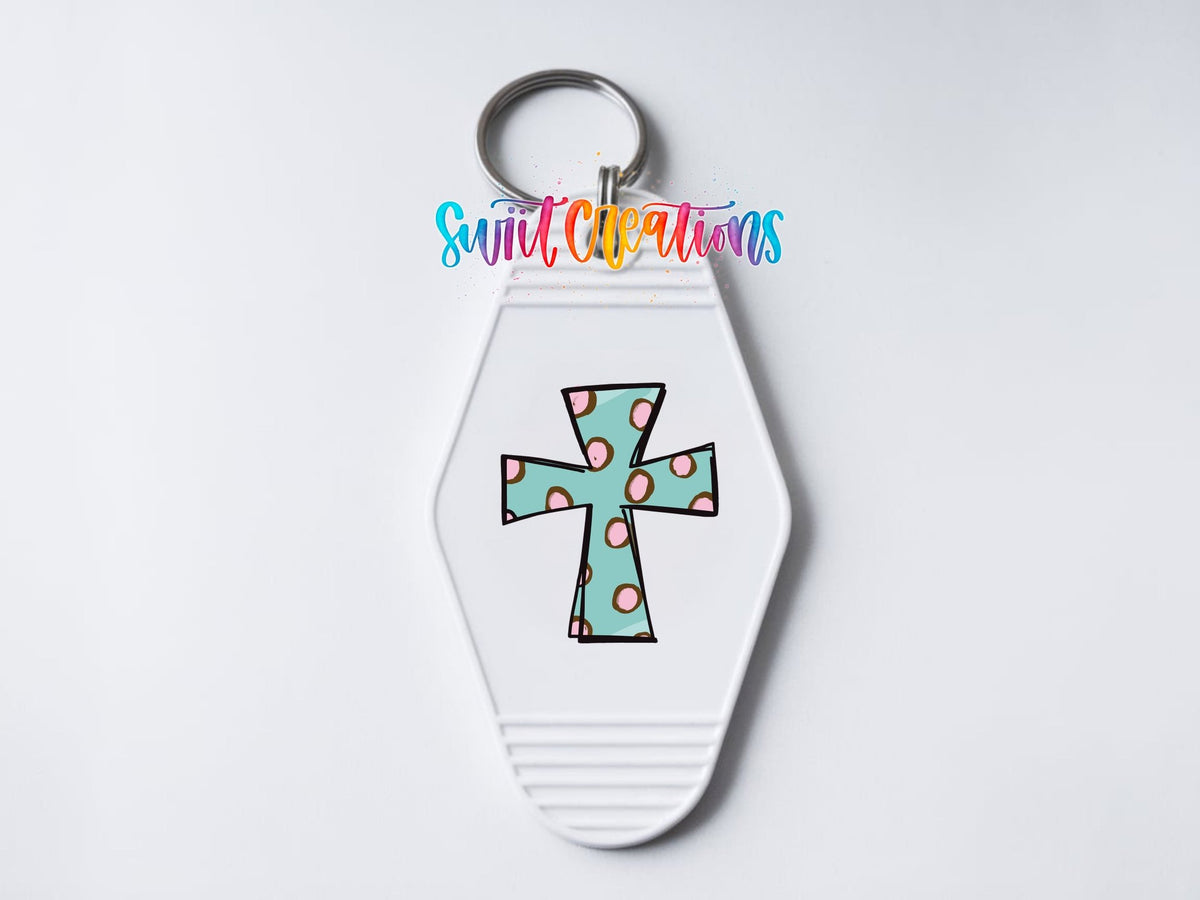 Polka Dot Cross Motel Keychain UV DTF Transfer | Religious Faith Design | MK579 - Swiit Creations