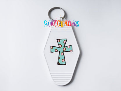 Polka Dot Cross Motel Keychain UV DTF Transfer | Religious Faith Design | MK579 - Swiit Creations
