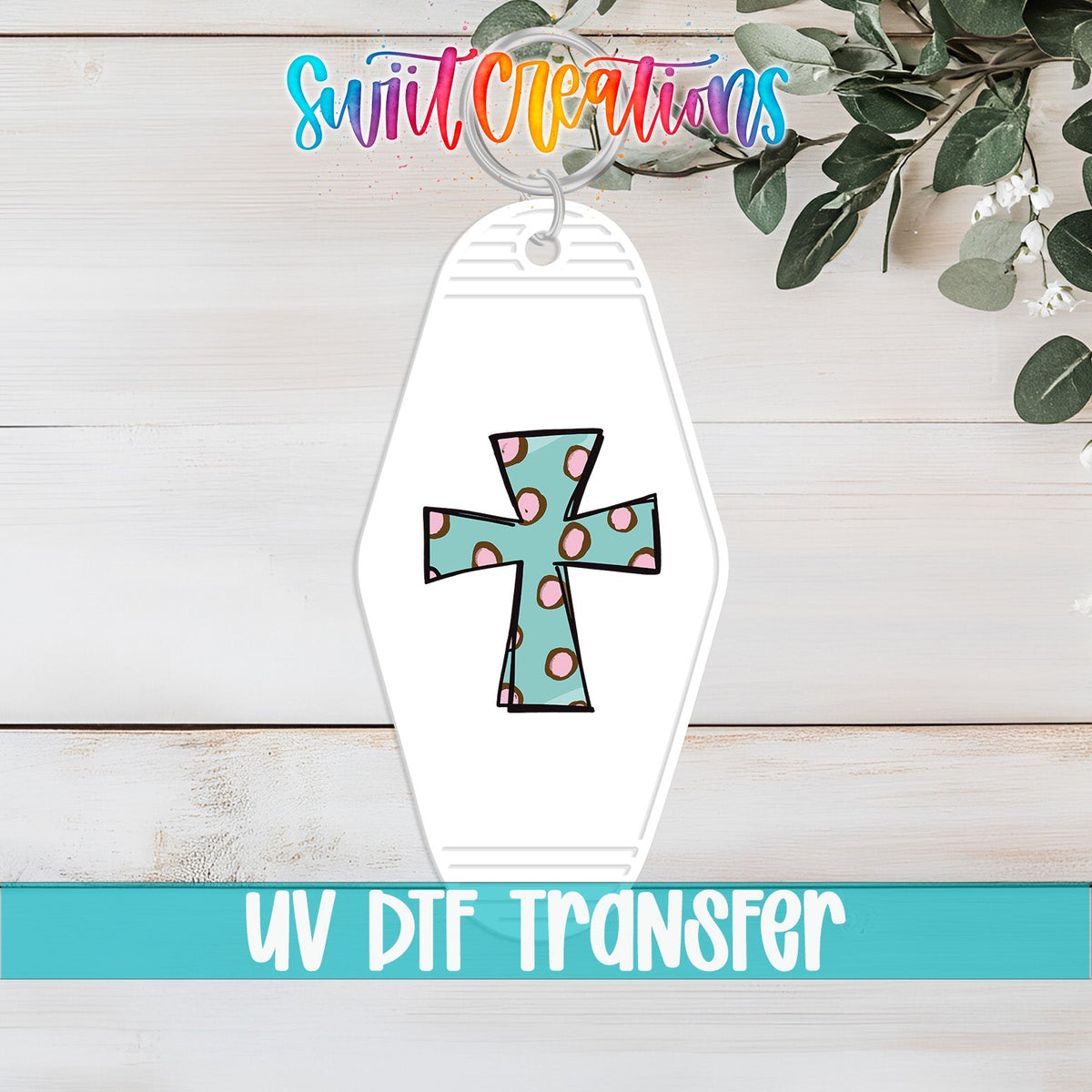 Polka Dot Cross Motel Keychain UV DTF Transfer | Religious Faith Design | MK579 - Swiit Creations