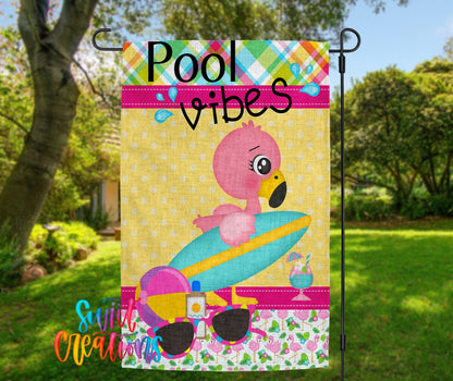 Pool Vibes Flamingo Yard Flag | Summer Pool Garden Flag | Cute Flamingo Outdoor Decor | Pool Party Yard Flag | Tropical Pool Flag | YF61 - Swiit Creations
