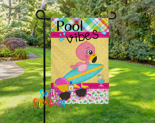 Pool Vibes Flamingo Yard Flag | Summer Pool Garden Flag | Cute Flamingo Outdoor Decor | Pool Party Yard Flag | Tropical Pool Flag | YF61 - Swiit Creations