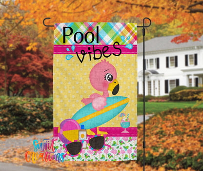 Pool Vibes Flamingo Yard Flag | Summer Pool Garden Flag | Cute Flamingo Outdoor Decor | Pool Party Yard Flag | Tropical Pool Flag | YF61 - Swiit Creations